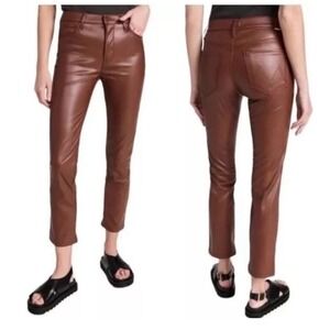 MOTHER THE MID RISE DAZZLER ANKLE Pants Size 27 Brown Faux Leather New #X1-8